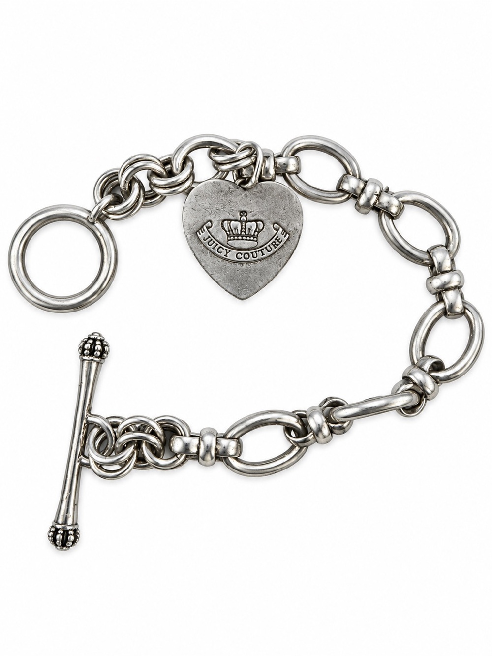 Juicy Couture Silver-Tone Heart Charm Toggle Bracelet